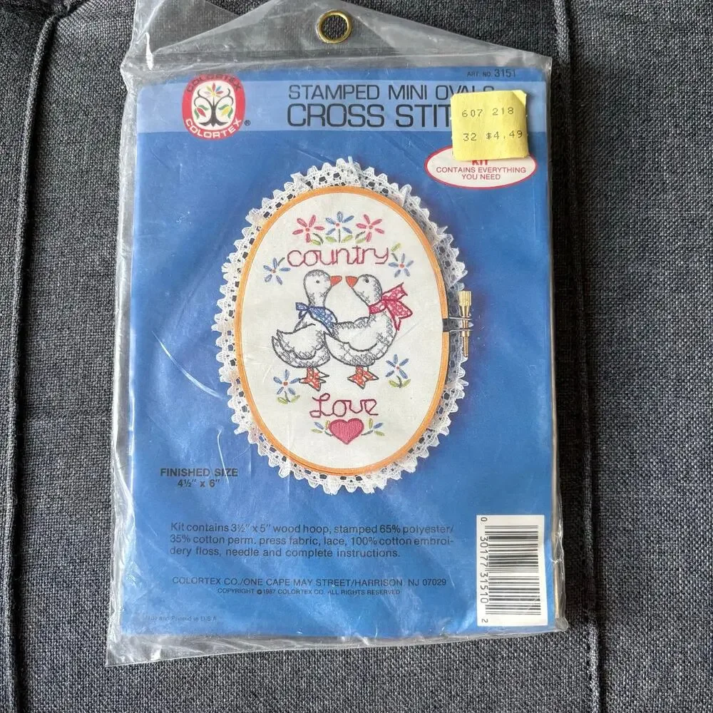 Country Love Geese Vintage Mini Oval Stamped Cross Stitch Kit by Colortex - 1987